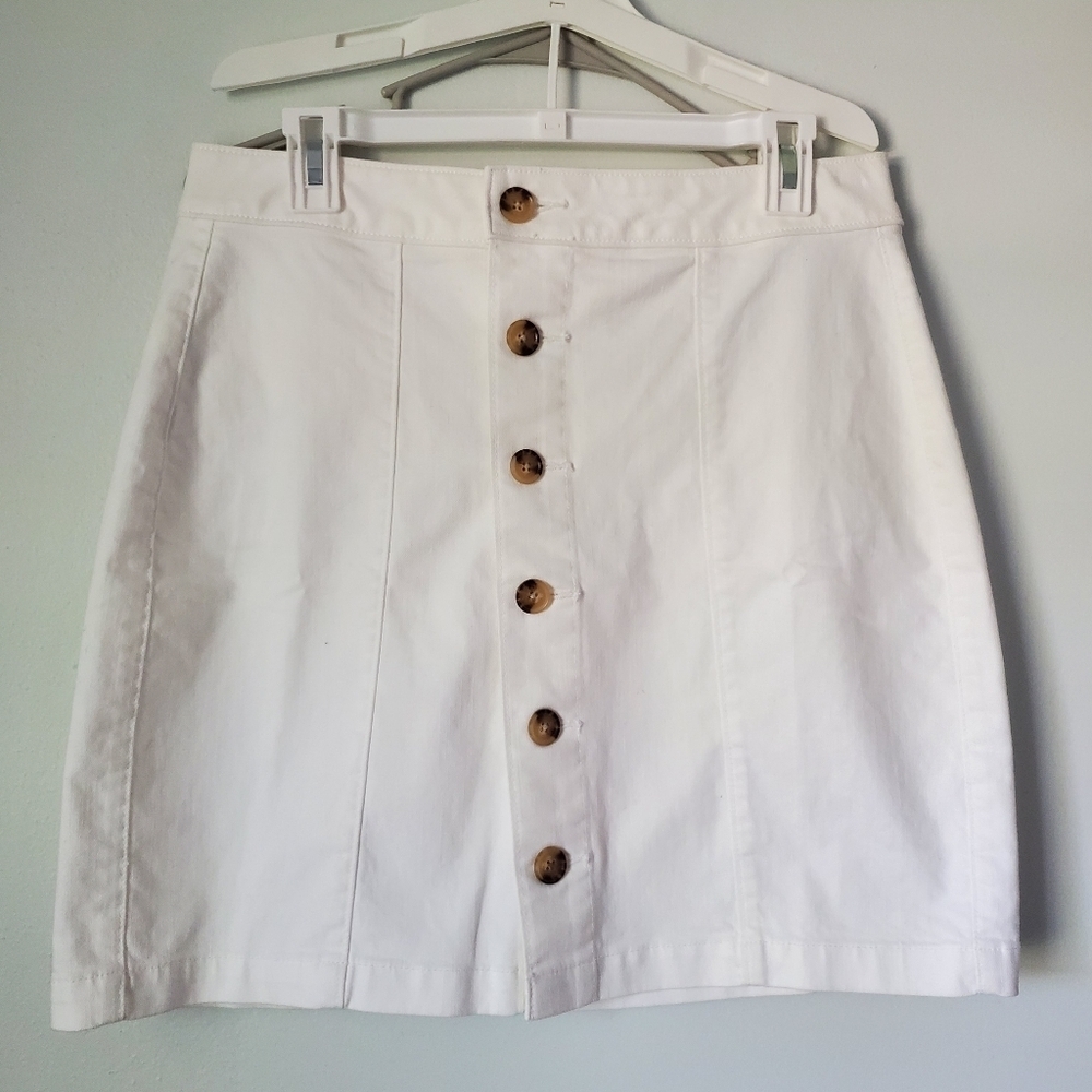Loft White Denim Button Down A Line Skirt
